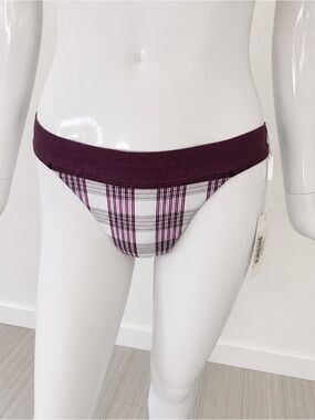 💦 FRANKIES BIKINIS NWT Bobbi Tartan Purple Plaid Cheeky Bikini Bottom Sz Small
